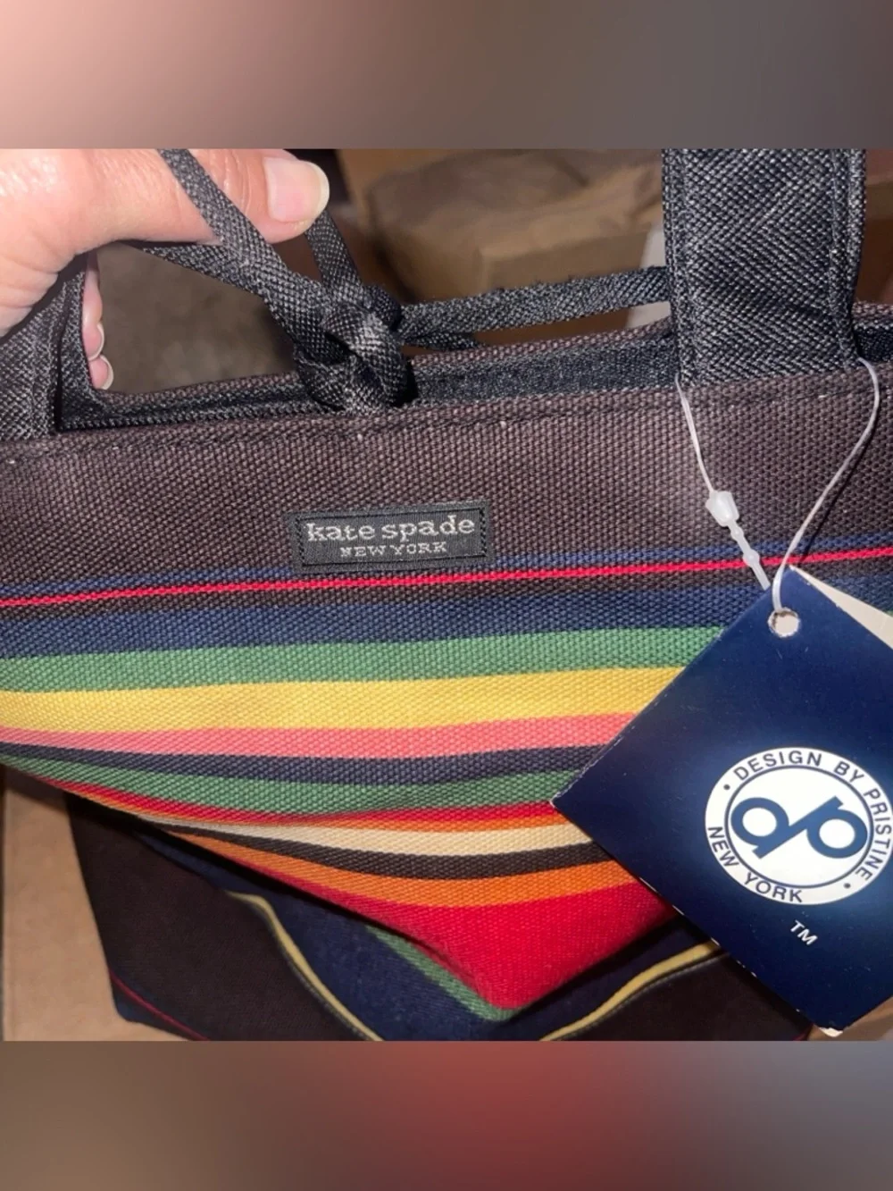 Kate Spade New York Canvas Multicolor Leather Trim Tote Bag Purse - Picture 5 of 11